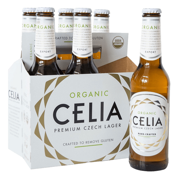 A case of six CELIA beer bottles